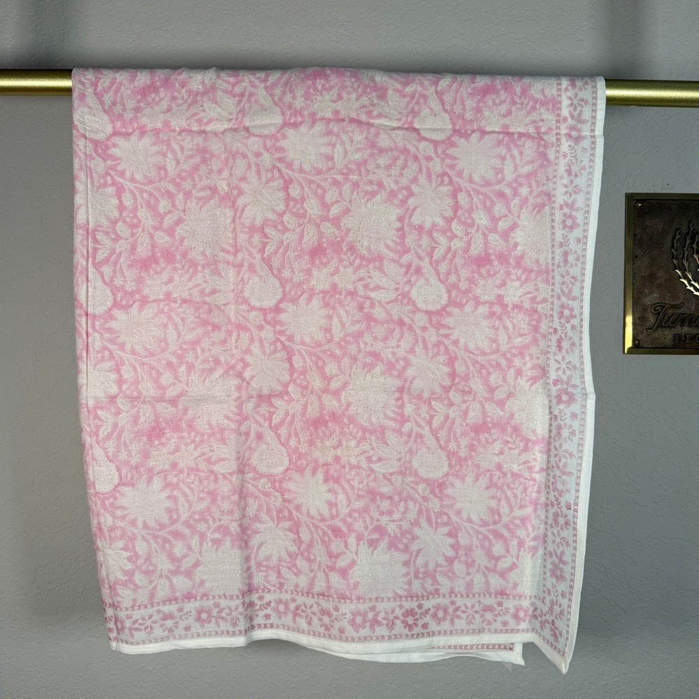 POL Pink Floral Hand Block Print 100% Cotton Square Scarf SMQE16 New - Picture 2 of 10